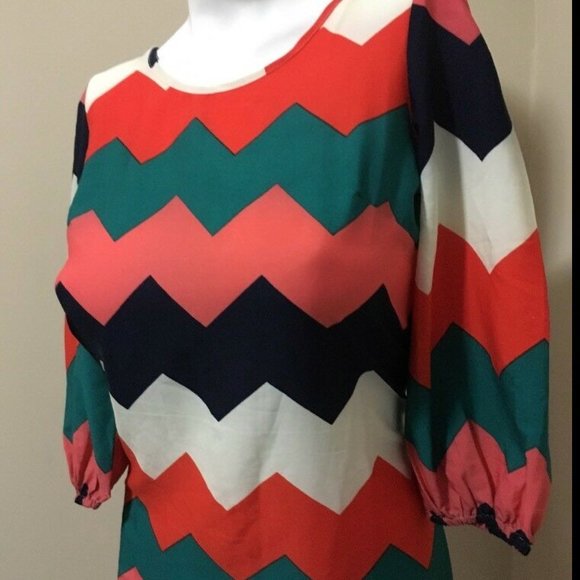 SOLD——Colorful Chevron Striped Loose Dress - Picture 7 of 8